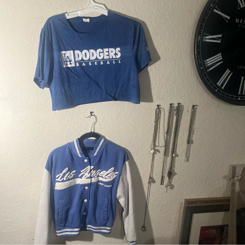Dodger crop top and bomber jacket set size M